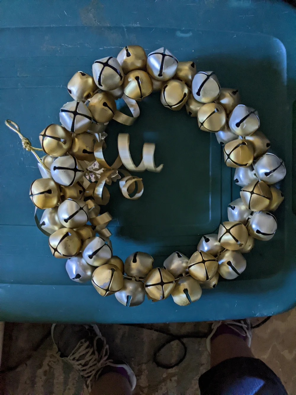 Festive Gold Bell Wreath with Ribbon
